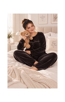 Nisanca Büyük Beden Kadife Kadın Pijama Takımı - Süper Soft Kadife Kahve Nisanca Büyük Beden Kadife Kadın Pijama Takımı - Süper Soft Kadife Kahve
