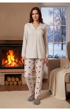 Remsa Kadın Kalp Desen Suprem Pijama Takımı 0529 Vizon05 Vizon05