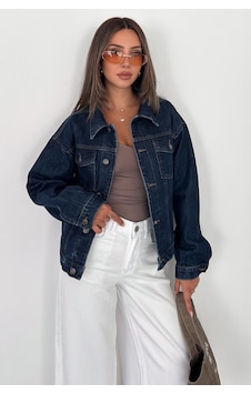 Kadın Koyu Mavi Oversize Beli Lastikli Düğmeli %100 Pamuk Kot Ceket 2 Beden Küçük Alın Lara-5009 Kadın Koyu Mavi Oversize Beli Lastikli Düğmeli %100 Pamuk Kot Ceket 2 Beden Küçük Alın Lara-5009