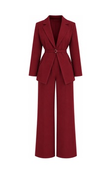 Laluvia Bordo İnce Kemerli Ceket Pantolon Takım - 2y0364 Laluvia Bordo İnce Kemerli Ceket Pantolon Takım - 2y0364