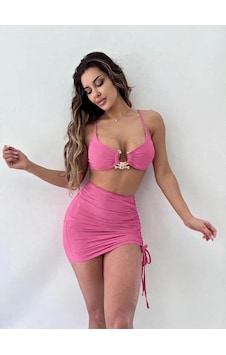 Pink Life Neon Pembe Toka Detaylı Crop Ve Etekli İkili Takım Pink Life Neon Pembe Toka Detaylı Crop Ve Etekli İkili Takım