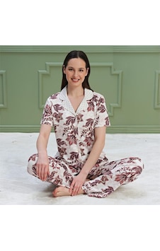 Over Sleep By Poleren Over Sleep 1323 Kadın Kısa Kol Önden Düğme Pijama Takım Ekru Over Sleep By Poleren Over Sleep 1323 Kadın Kısa Kol Önden Düğme Pijama Takım Ekru