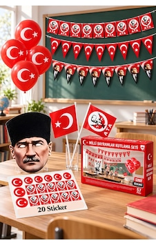 Milli Bayramlar Ay Yıldız Atatürk Süsleme Seti Flama, Balon, Bayrak, Sticker Ve Maske Seti Tüm Yaşlar Milli Bayramlar Ay Yıldız Atatürk Süsleme Seti Flama, Balon, Bayrak, Sticker Ve Maske Seti Tüm Yaşlar