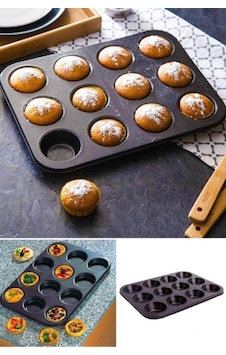 12'li Muffin Kek Kalıbı Metal Siyah