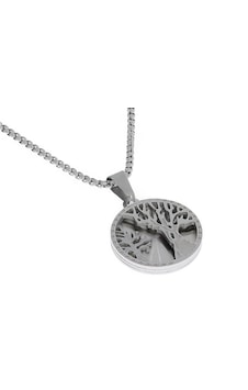 Kadın Hayat Ağacı Ve Sim Detay Yuvarlak Model Çelik Kolye Silver Gümüş Kadın Hayat Ağacı Ve Sim Detay Yuvarlak Model Çelik Kolye Silver Gümüş