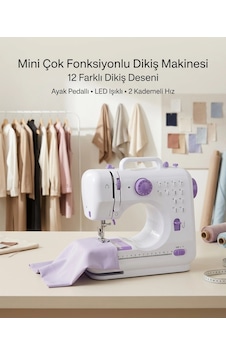 12 Farklı Dikiş Desenli Mini Dikiş Makinesi Ayak Pedallı Led Işıklı Ev Tipi Kullanım Standart 12 Farklı Dikiş Desenli Mini Dikiş Makinesi Ayak Pedallı Led Işıklı Ev Tipi Kullanım Standart