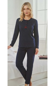 Miss Melina Bambu Pamuk Uzun Kol Kadın Pijama Takımı Puanlı - 9000845580744 Lacivert