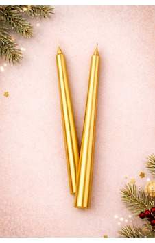 Gold 2 Li Metalik Parlak Uzun Mum 25 Cm Dekoratif Şamdan Mum Altın
