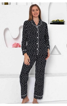 Alimer Kadın Lacivert Kalpli Gömlek Yaka Pijama Takım Edy2764uk-l Lacivert Alimer Kadın Lacivert Kalpli Gömlek Yaka Pijama Takım Edy2764uk-l Lacivert