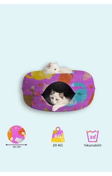 Desenli Donut Kedi Tüneli / Desenli Donut Kedi Yatağı / Donat Kedi Oyuncağı Pembe - 862868746