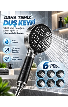 Filtreli Duş Başlığı 6 Sprey Modlu Geniş Panel Standart Uyumlu Siyah Banyo Başlığı Bx-316058 Diğer Filtreli Duş Başlığı 6 Sprey Modlu Geniş Panel Standart Uyumlu Siyah Banyo Başlığı Bx-316058 Diğer