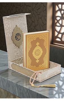 Gold Antik Taşlama Plaketli Orta Boy Kuranı Kerim Ve Tesbih Kutusu - Bej Gold Antik Taşlama Plaketli Orta Boy Kuranı Kerim Ve Tesbih Kutusu - Bej