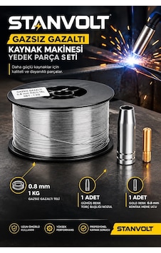 Gazsız Gazaltı Kaynak Teli 0.8 Mm 1 Kg + Gold Kontak Meme Ucu 0.8 Mm + Gümüş Torç Başlığı Nozul Yede Gazsız Gazaltı Kaynak Teli 0.8 Mm 1 Kg + Gold Kontak Meme Ucu 0.8 Mm + Gümüş Torç Başlığı Nozul Yede