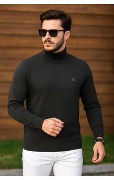 Kemal Ekinci Balıkçı Yaka Çelik Örgü Kazak Siyah Kemal Ekinci Balıkçı Yaka Çelik Örgü Kazak Siyah