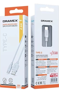 Dramex D26tk 2.6a Type-c Şarj Ve Data Kablosu Dramex D26tk 2.6a Type-c Şarj Ve Data Kablosu