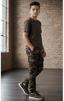 Black Steel Garson Boy Erkek Kamuflaj Desen Pantolon Gri Black Steel Garson Boy Erkek Kamuflaj Desen Pantolon Gri