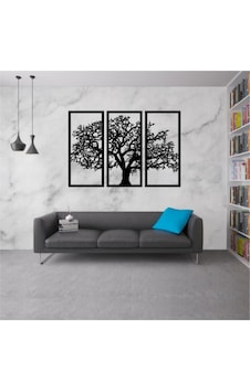 Tasarım 3'lü Ağaç Dekoratif Ahşap Tablo Duvar Süsü 58x85cm