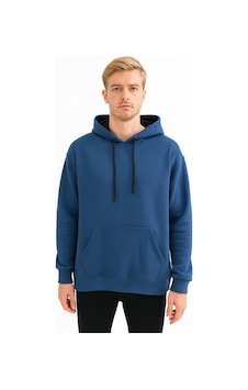 Classics Men Erkek Oversize Uzun Kol Kapşonlu Sweatshırt-7386 Mavi