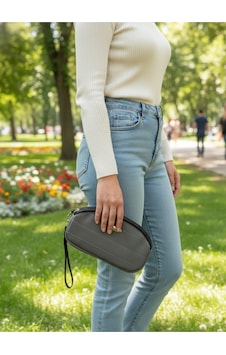 Newish Polo Portföy Stil Çift Gözlü Makyaj Ve El Çantası-dokulu Model Gri 01