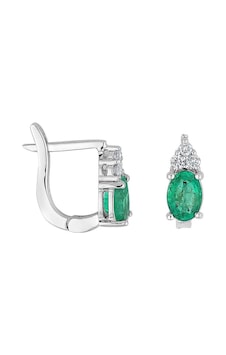 Doğal Zümrüt Oval Pırlantalı Küpe Beyaz Doğal Zümrüt Oval Pırlantalı Küpe Beyaz