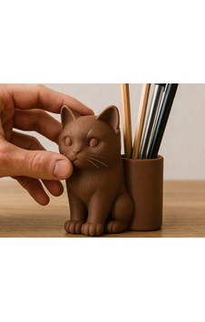 3d Baskı Kedi Figürlü Kalemlik - Masaüstü Organizer - Kahverengi renkli 3d Baskı Kedi Figürlü Kalemlik - Masaüstü Organizer - Kahverengi renkli