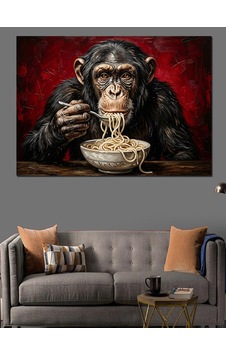Spagetti Yiyen Komik Şempanze Tablosu Dekoratif Kanvas - Mdf Ahşap Tablo Spagetti Yiyen Komik Şempanze Tablosu Dekoratif Kanvas - Mdf Ahşap Tablo