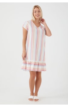 Pierre Cardin Striped Ruffle Krem Renk Kadın Elbise Krem