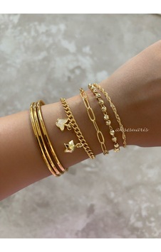 4'lü Gold Zincir Kadın Bileklik Set Kombin - Kelebek Gold Yıldız Dörtlü Kadın Bileklik Kombin Altın Altın
