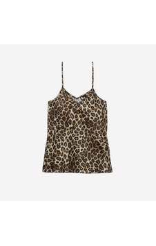 The Kooples Kadın Askılı Leopar Desenli Kahverengi İpek Bluz
