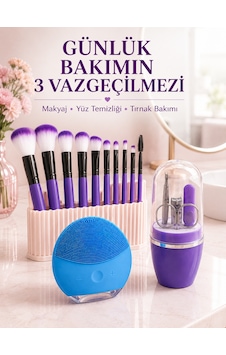 3 Lü Güzellik Ve Bakım Seti 12 Li Mor Makyaj Fırçası Silikon Yüz Temizleme Cihazı Ve Manikür Tırnak Bakım 3 Lü Güzellik Ve Bakım Seti 12 Li Mor Makyaj Fırçası Silikon Yüz Temizleme Cihazı Ve Manikür Tırnak Bakım
