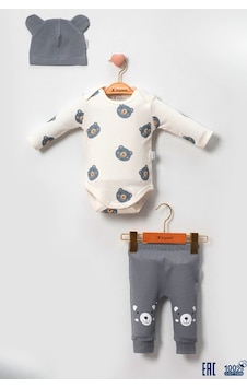 Babydonat Kulaklı Ayıcık % 100 Pamuk 3'lü Erkek Bebek Takımmmm Gri Babydonat Kulaklı Ayıcık % 100 Pamuk 3'lü Erkek Bebek Takımmmm Gri