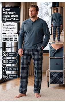 Pijamoni Pjm Erkek Battal Beden Mikrosoft Düğmeli Yaka Kışlık Pijama Takımı 6415/1 - 1 Adet Füme Pijamoni Pjm Erkek Battal Beden Mikrosoft Düğmeli Yaka Kışlık Pijama Takımı 6415/1 - 1 Adet Füme