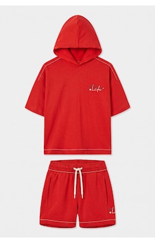 TOMMYLIFE Fiesta Kapüşonlu Dikiş Detaylı Kız Çocuk Şort Takım - 75185 Kırmızı TOMMYLIFE Fiesta Kapüşonlu Dikiş Detaylı Kız Çocuk Şort Takım - 75185 Kırmızı