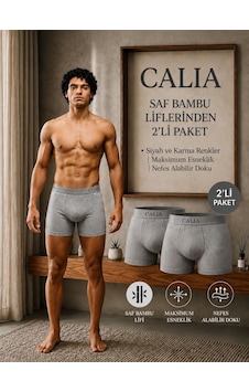 Qulat Calıa Erkek Bambu Boxer 2 Li Paket Gri Renk Nefes Alan Esnek Yumuşak Dokulu Boxer Qulat Calıa Erkek Bambu Boxer 2 Li Paket Gri Renk Nefes Alan Esnek Yumuşak Dokulu Boxer