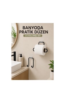 Astraltech Vidasız Banyo Seti Yapışkanlı Tuvalet Kağıdı Tutucu Ve Havlu Askısı 2 Li Set Çok Rnekli