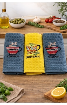 3 Lü Nakışlı Waffle Mutfak Havlusu 40x60 Cm Yumuşak & Süper Emici Antrasit 3 Lü Nakışlı Waffle Mutfak Havlusu 40x60 Cm Yumuşak & Süper Emici Antrasit