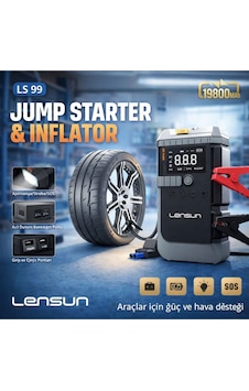 Lensun T-life Jump Starter 19800 Mah Akü Takviyeli Hava Kompresörü Caetu Ls 99