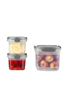 Toptanfoni 3'lü Kare Sızdırmaz Kapaklı Erzak Saklama Kabı Seti 0,300 Ml - 0,600 Ml - 1,200 Lt Pudra