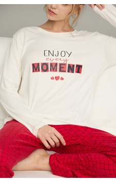 Siyah İnci Örme Pamuklu Pijama Takım25240207 Ekru Siyah İnci Örme Pamuklu Pijama Takım25240207 Ekru