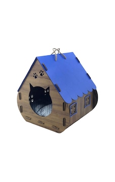 Pullsar Shopping Çatılı Ahşap Sade Kedi Evi 35 x 40 x 40 CM