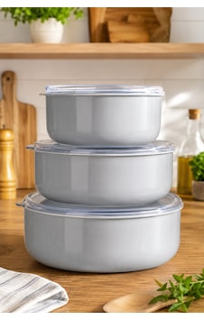 Alev Emaye 3 Lü Emaye Vakumlu Kapak Saklama Kabı Seti 14-16-18 Cm Gri Gri Alev Emaye 3 Lü Emaye Vakumlu Kapak Saklama Kabı Seti 14-16-18 Cm Gri Gri