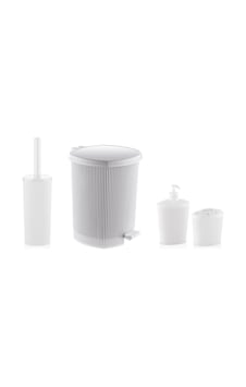 Plastik 4 Parça Çizgili Banyo Seti İç Kovalı Beyaz İç Kovalı Beyaz Plastik 4 Parça Çizgili Banyo Seti İç Kovalı Beyaz İç Kovalı Beyaz