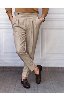 Modefendi Yüksek Bel Pileli Petek Örme Pamuklu Slimfit Pantolon Krem Modefendi Yüksek Bel Pileli Petek Örme Pamuklu Slimfit Pantolon Krem
