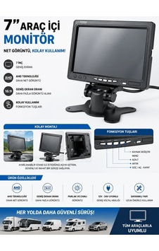 7 İnç Çerçeveli Araç İçi Monitör Tek Ekran 12v 24v Uyumlu