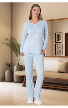 Lohusa Sepeti Lohusasepeti Dantelli Yaka Büyük Beden Lohusa Pijama Takımı Pembe - 5919 001