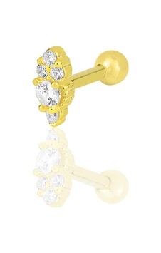 Gümüş Altın Yaldızlı Zirkon Taşlı Tragus Helix Piercing Küpe Barcode Gümüş - Çok Renkli