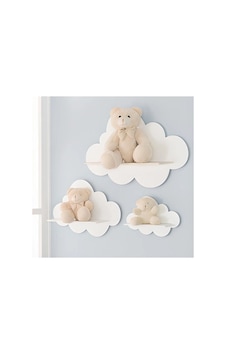 Tiny Wonders 3'lü Beyaz Dekoratif Bulut Çocuk Odası Duvar Rafı Mdf Beyaz Beyaz