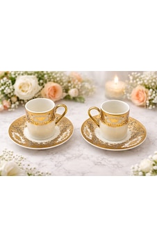 Deco Vien Osmanlı Motifli Gri-gold 2'li Porselen Kahve Fincan Takımı Beyaz - Gold Deco Vien Osmanlı Motifli Gri-gold 2'li Porselen Kahve Fincan Takımı Beyaz - Gold