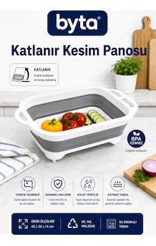 Katlanır Kesim Panosu Ve Sebze Meyve Yıkama Küveti 2'si 1 Arada Gri Katlanır Kesim Panosu Ve Sebze Meyve Yıkama Küveti 2'si 1 Arada Gri