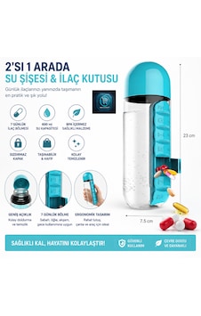 Su Şişesi & Ilaç Kutusu 2'si 1 Arada 600 Ml Matara Suluk Mavi Su Şişesi & Ilaç Kutusu 2'si 1 Arada 600 Ml Matara Suluk Mavi
